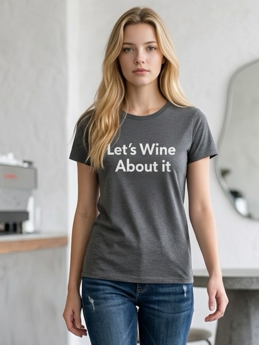 NWOT Modern Lux Women’s Gray Graphic Tee Shirt “Let’s WINE About It” - Size S